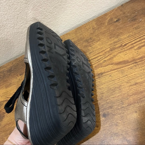 Fly London Ylva Wedge Lace-Up Mettalic Leather Sandal Shoe 38 7-7.5 Boho Grunge - Picture 10 of 11